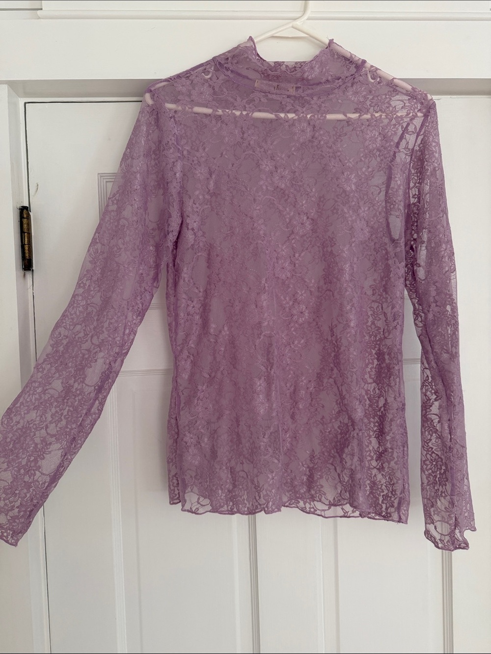 Sheer Lace Mock Neck Long Sleeve Top - Lavender